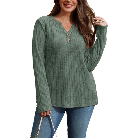 Womens Lightweight V Neck Sweater Long Sleeve Casual Tops for Fall - Picture 5 of 6